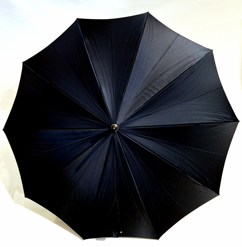 Parapluie élegant grand manuel uni noir poignée Cuir noir 10 branches Français - grand et résistant