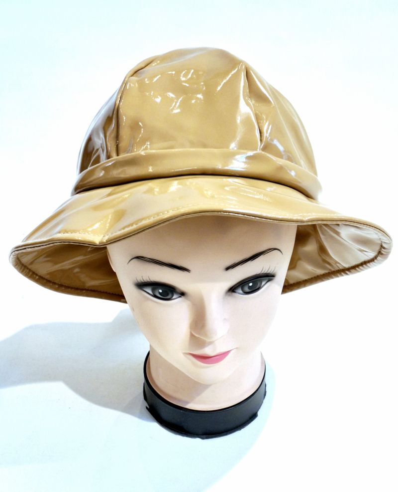 Chapeau de pluie ajustable en vinyle beige Taille M/L 56/57/58/59 cm - Léger & confortable