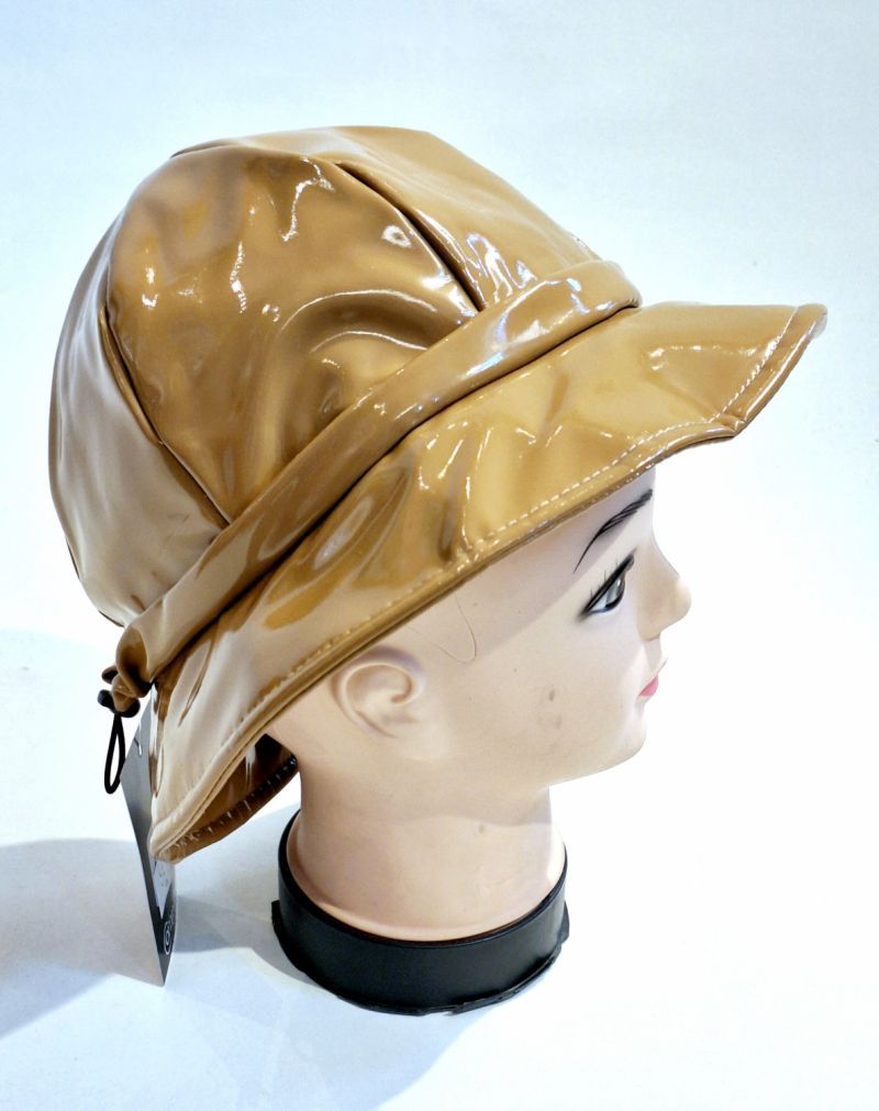 Chapeau de pluie ajustable en vinyle beige Taille M/L 56/57/58/59 cm - Léger & confortable