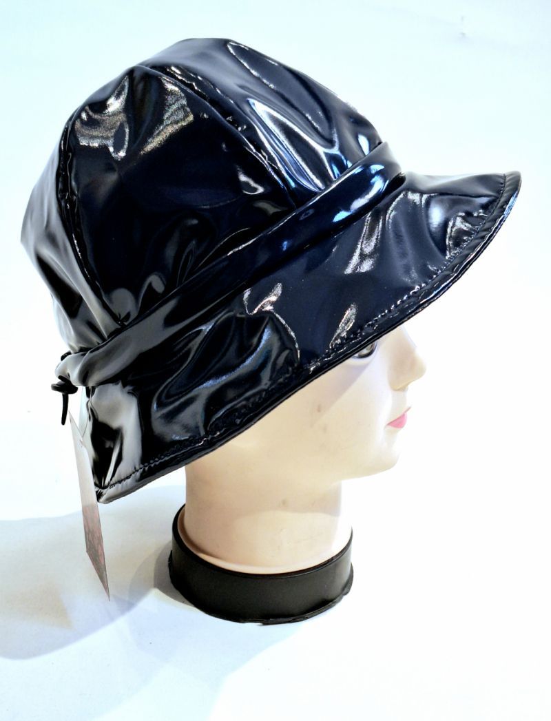 Chapeau de pluie ajustable en vinyle bleu marine Taille M/L 56/57/58/59 cm - Léger & confortable