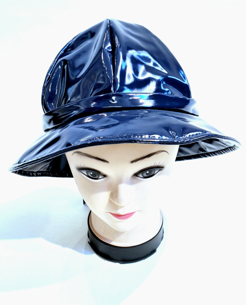 Chapeau de pluie ajustable en vinyle bleu marine Taille M/L 55/56/57 - Léger & confortable