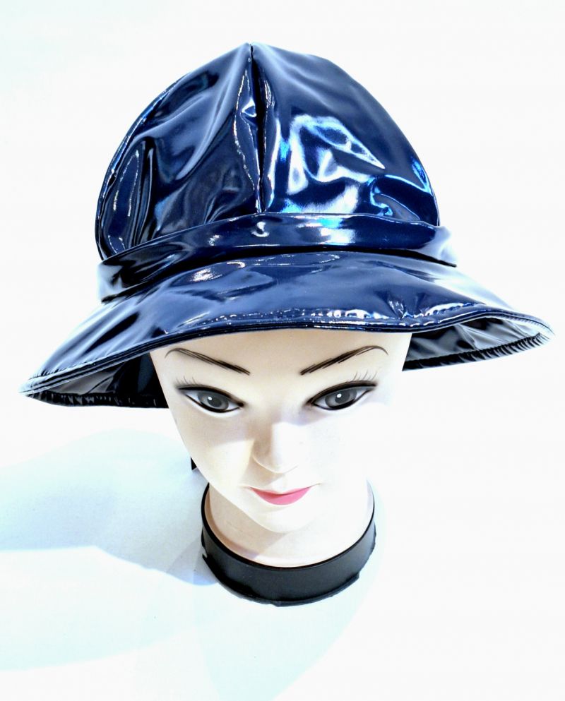 Chapeau de pluie ajustable en vinyle bleu marine Taille M/L 56/57/58/59 cm - Léger & confortable