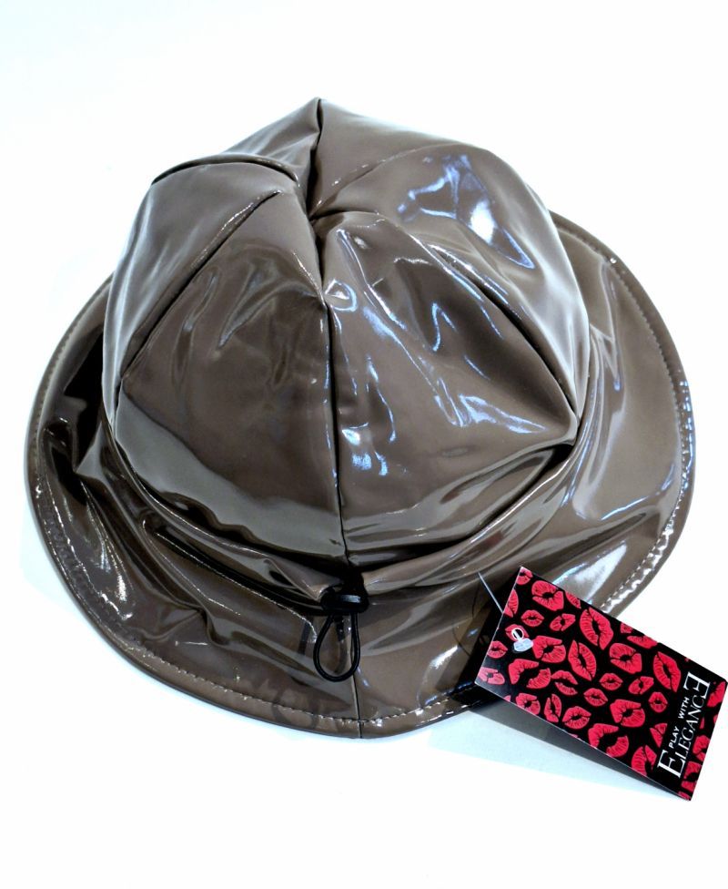 Chapeau de pluie ajustable en vinyle taupe Taille M/L 55/56/57 - Léger & confortable