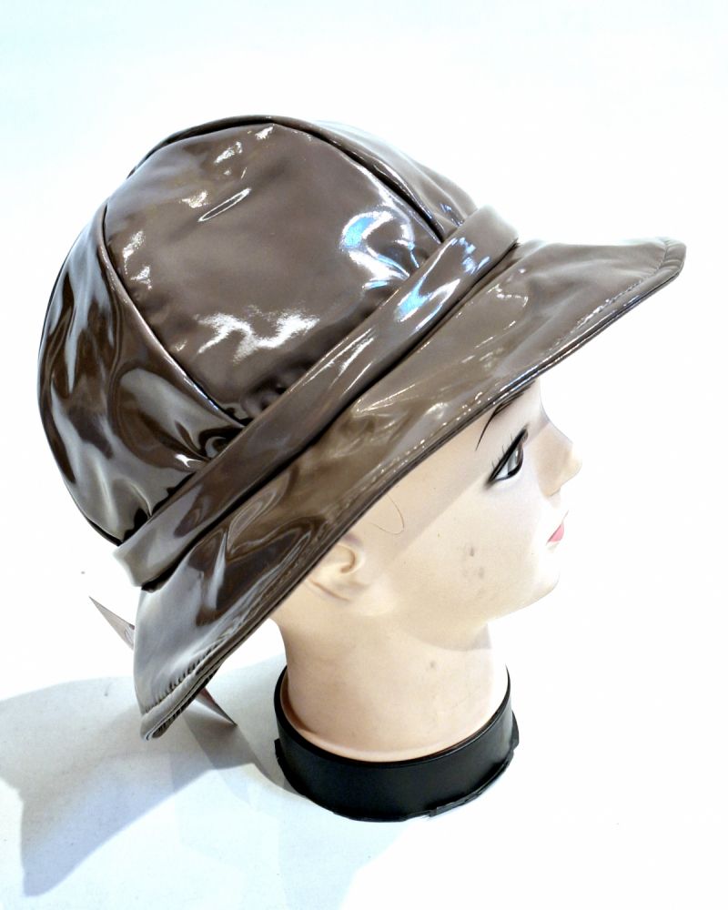 Chapeau de pluie ajustable en vinyle taupe Taille M/L 56/57/58/59 cm - Léger & confortable