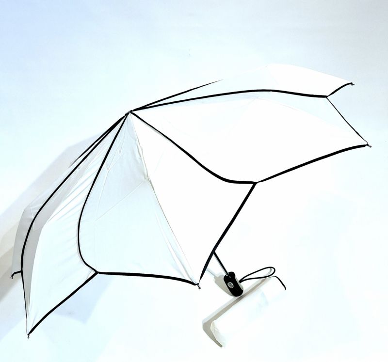 Mini parapluie pliant open close uni blanc gansé original P.Cardin - léger & solide