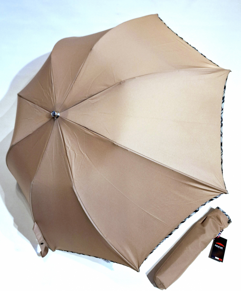 Parapluie pliant robuste automatique poignée bois uni beige & biais Burberry's français - Elégant & solide