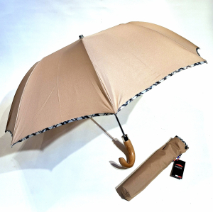 Parapluie pliant robuste automatique poignée bois uni beige & biais Burberry's français - Elégant & solide