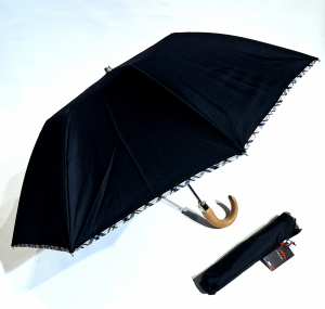 Parapluie pliant robuste automatique poignée bois uni noir français - léger & solide