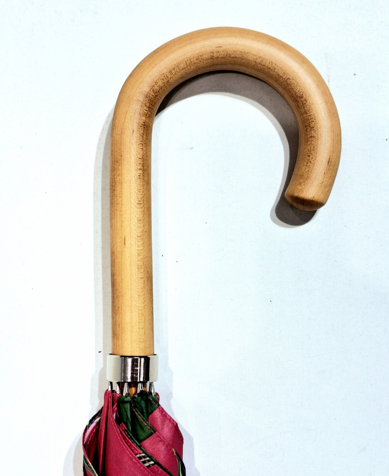 Parapluie grand manuel poignée bois rose framboisé imprimé plantes & animaux exotique français - léger & résistant