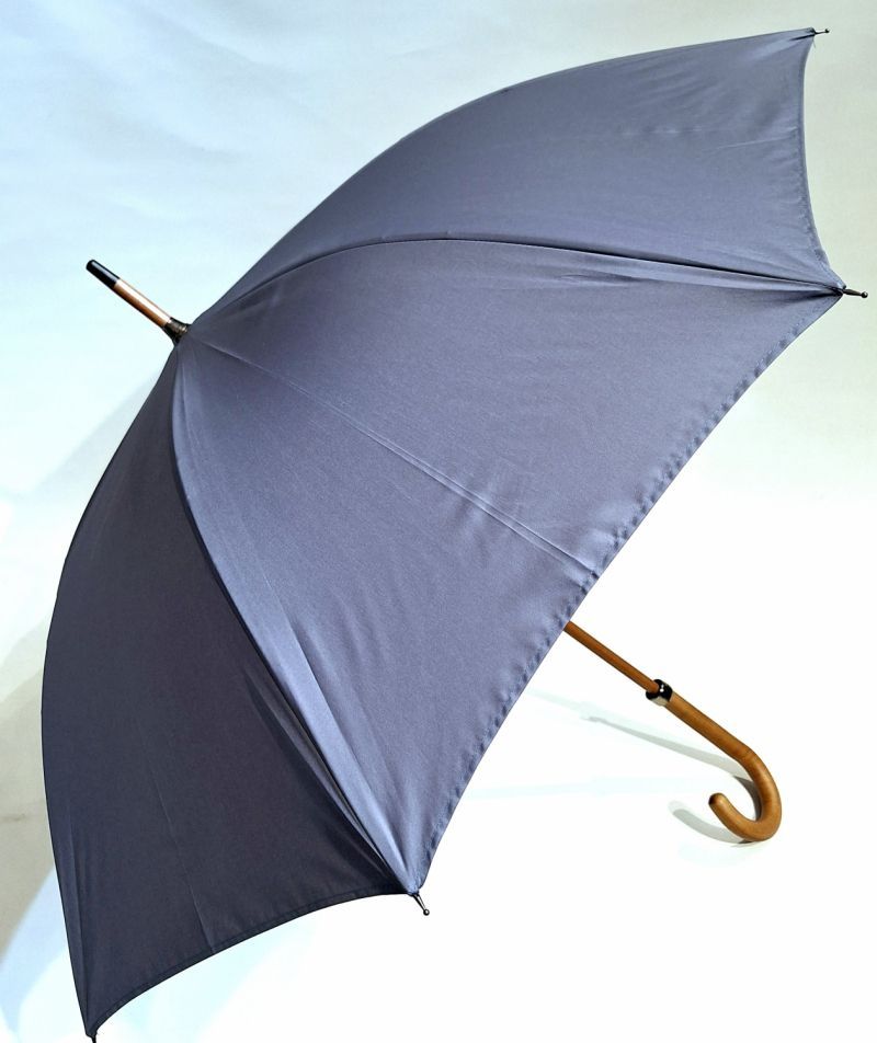 EXCLUSIF : Parapluie long bois manuel uni gris français ne se retourne pas - Léger & solide
