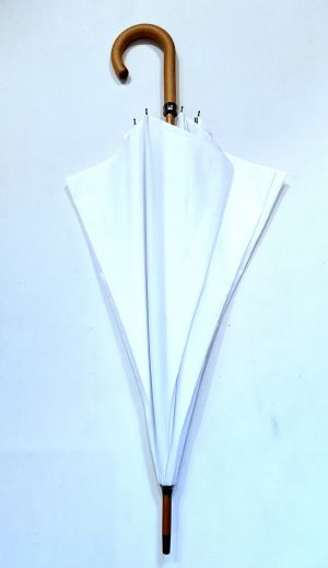 EXCLUSIF : Parapluie long bois manuel uni blanc français ne se retourne pas - Léger & solide