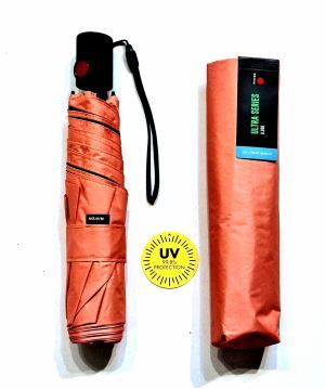  Parapluie Knirps mini pliant saumon / noir open close Utra léger 175g - Anti UV à 100%