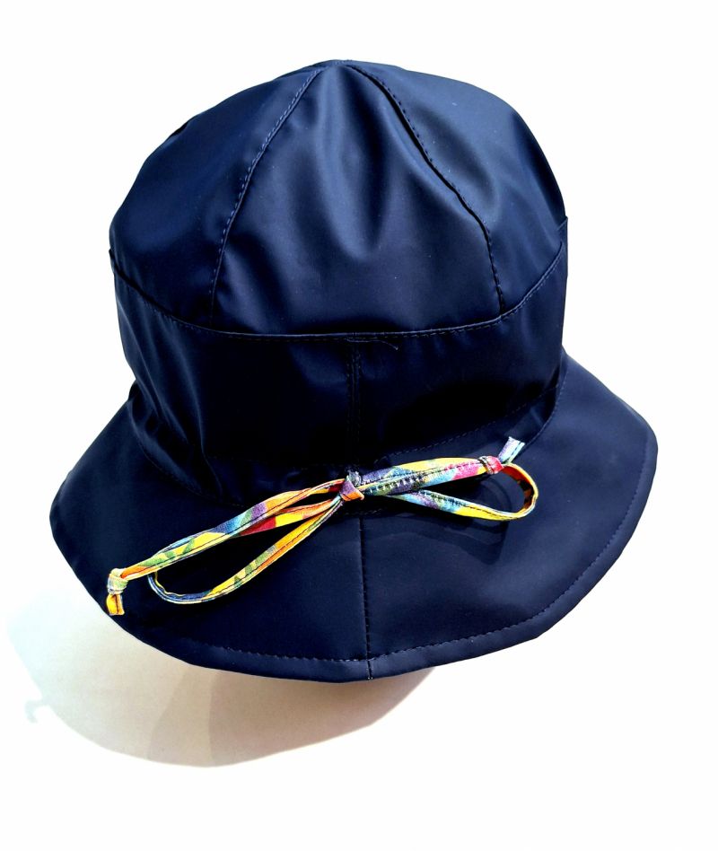 Chapeau de pluie français tissu déperlant uni vert /canard mâte bord imprimé - Cloumabic - Ajustable T 55 / 58 cm