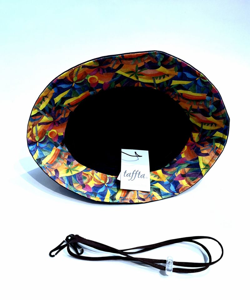 Chapeau de pluie français tissu déperlant uni vert /canard mâte bord imprimé - Cloumabic - Ajustable T 55 / 58 cm