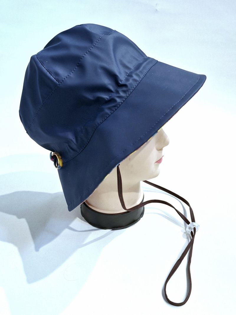 Chapeau de pluie français tissu déperlant uni vert /canard mâte bord imprimé - Cloumabic - Ajustable T 55 / 58 cm