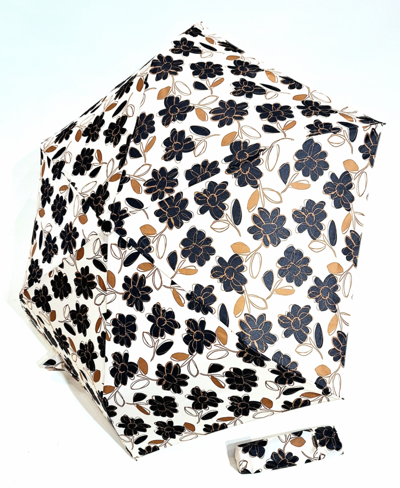Parapluie Doppler PLUME pliant Fiber Havanna ivoire imprimé fleurs- Super léger 140g & Pas cher