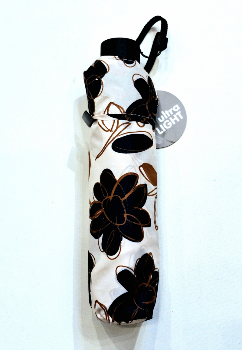 Parapluie Doppler PLUME pliant Fiber Havanna ivoire imprimé fleurs- Super léger 140g & Pas cher