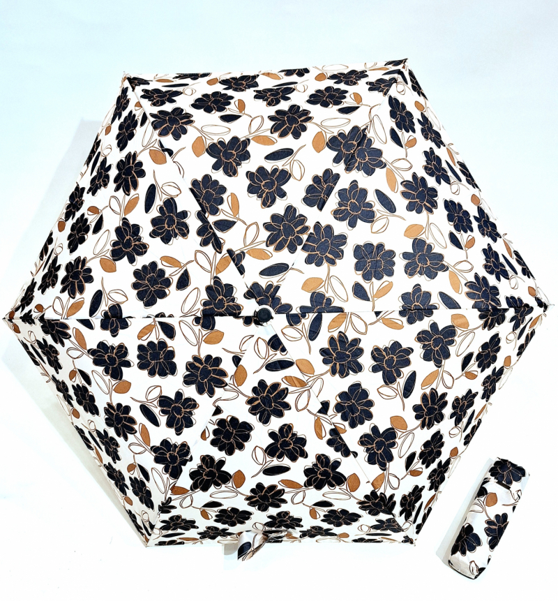 Parapluie Doppler PLUME pliant Fiber Havanna ivoire imprimé fleurs- Super léger 140g & Pas cher