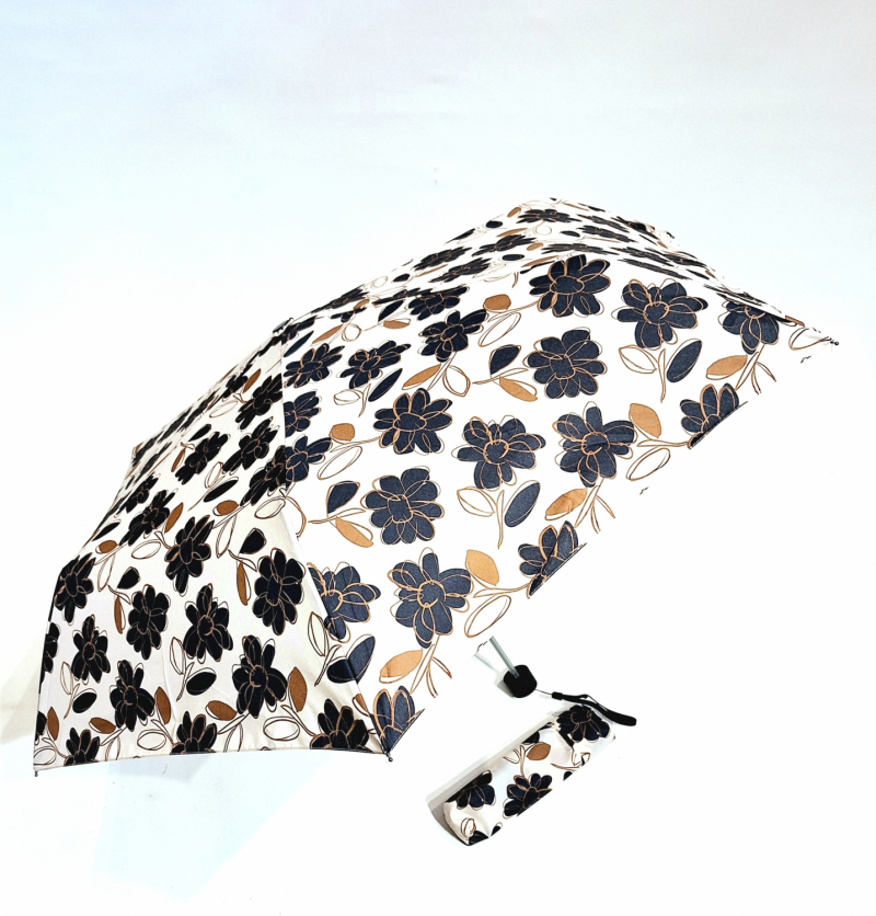 Parapluie Doppler PLUME pliant Fiber Havanna ivoire imprimé fleurs- Super léger 140g & Pas cher