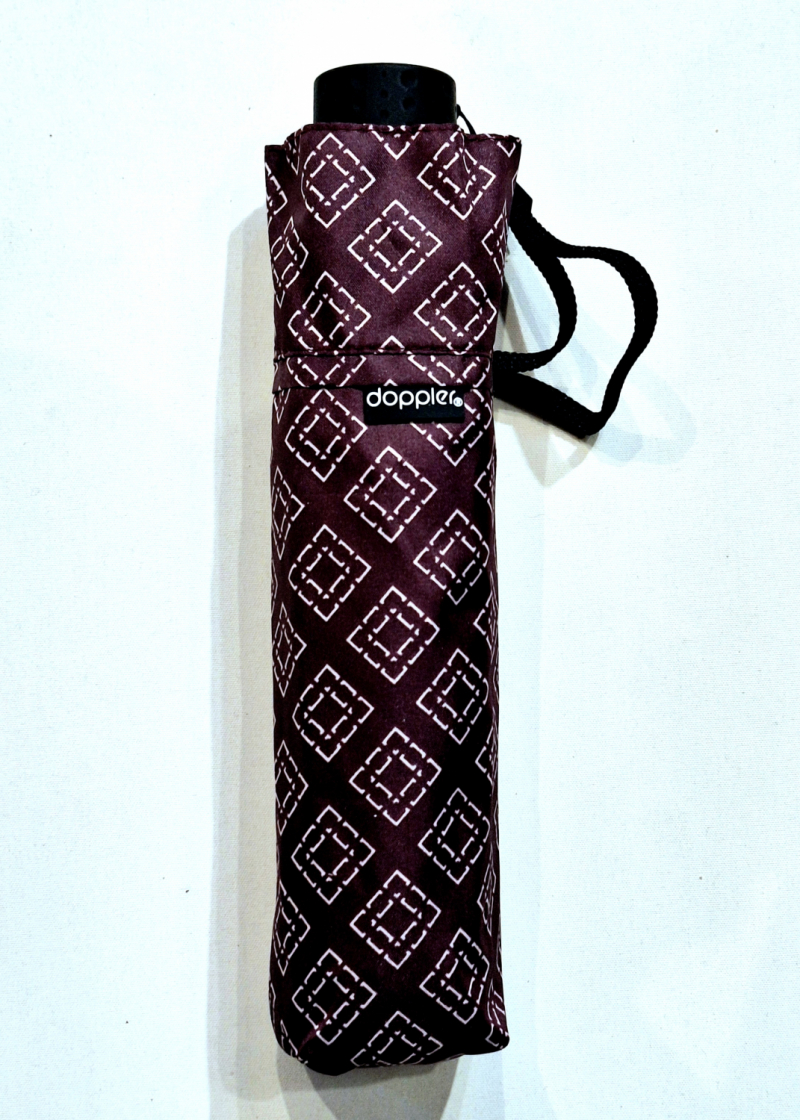 Parapluie Doppler PLUME pliant Fiber Havanna bordeaux imprimé losange - Super léger 140g & Elegant