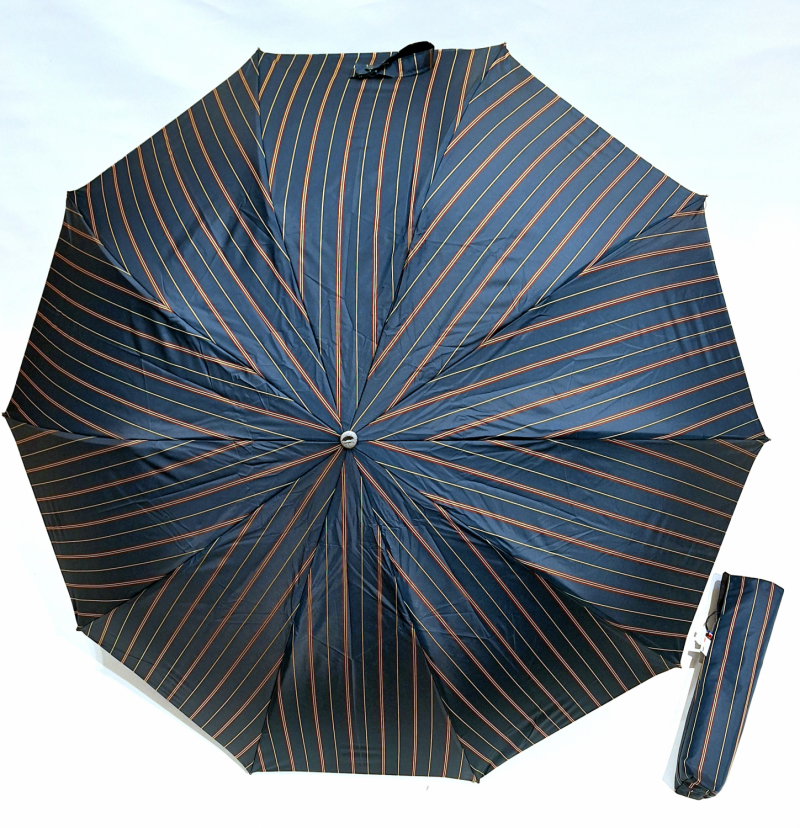 Parapluie haut de gamme Homme pliant automatique vert imprimé rayé Piganiol - élégant & résistant