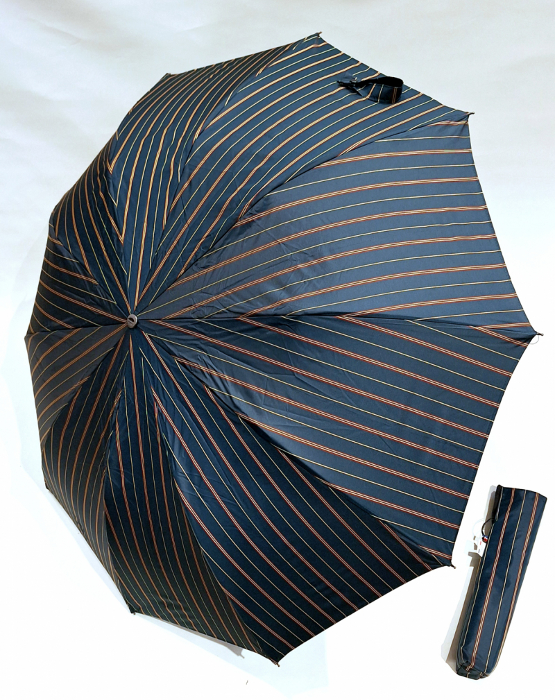 Parapluie haut de gamme Homme pliant automatique vert imprimé rayé Piganiol - élégant & résistant