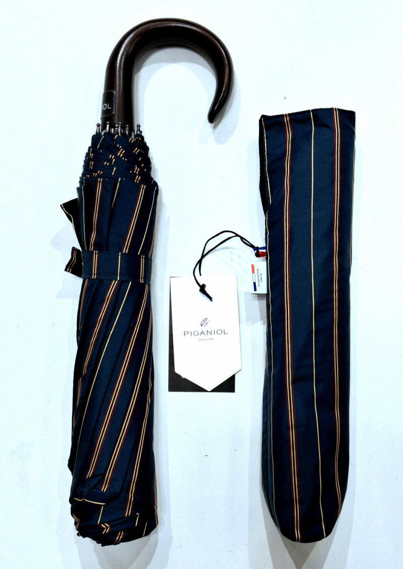 Parapluie haut de gamme Homme pliant automatique vert imprimé rayé Piganiol - élégant & résistant