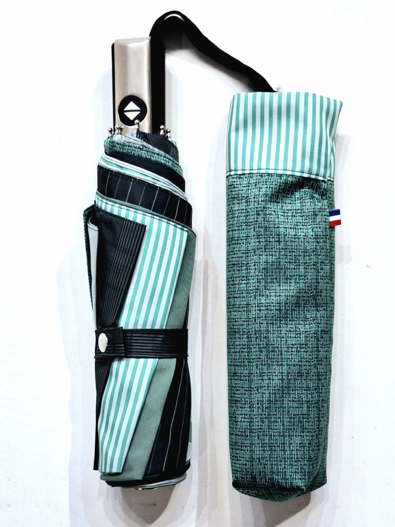 Parapluie mini pliant automatique open close gris dégradé patchwork P.Vaux français - solide & résistant