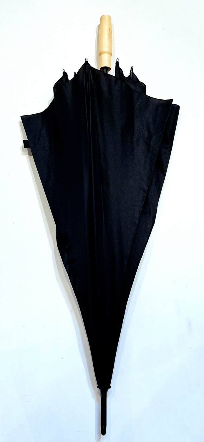 Parapluie golf XXL NEW poignée bois Nature auto uni noir 130cm diam - Grand & solide - Pas cher