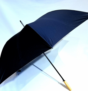 Parapluie golf XXL NEW poignée bois Nature auto uni noir 130cm diam - Grand & solide - Pas cher