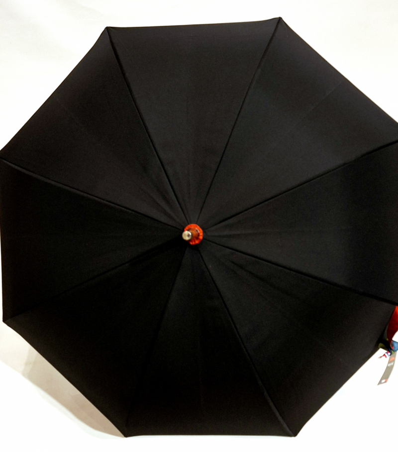 Grand parapluie doubltoile noir imprimé bleu graphine 70 manuel pgn bois - robuste & français