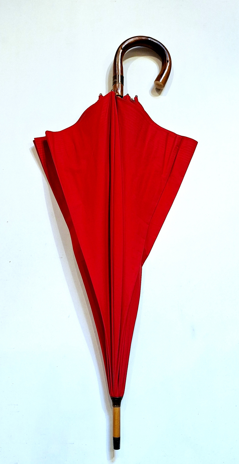 Parapluie Aurillac le berger uni rouge anti uv à 100% poignée rustique châtaignier Piganiol - grand & résistant