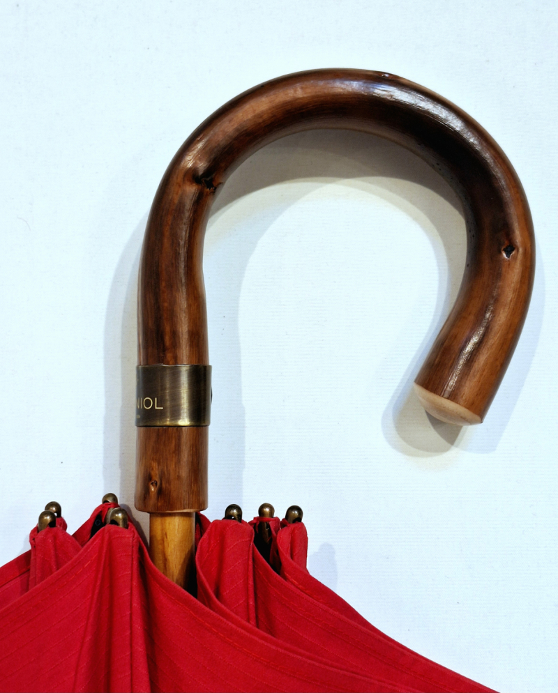 Parapluie Aurillac le berger uni rouge anti uv à 100% poignée rustique châtaignier Piganiol - grand & résistant