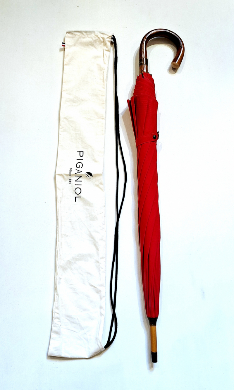 Parapluie Aurillac le berger uni rouge anti uv à 100% poignée rustique châtaignier Piganiol - grand & résistant