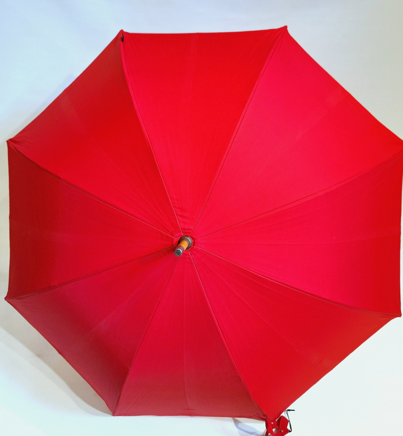 Parapluie Aurillac le berger uni rouge anti uv à 100% poignée rustique châtaignier Piganiol - grand & résistant