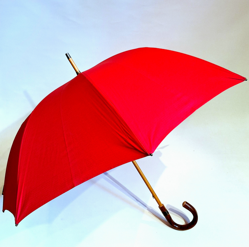 Parapluie Aurillac le berger uni rouge anti uv à 100% poignée rustique châtaignier Piganiol - grand & résistant