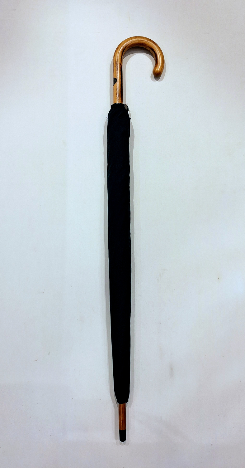 Parapluie français grand élégant uni vert sapin manuel 10 branches / Poignée bois claire - Résistant - 110cm diam & Fait main