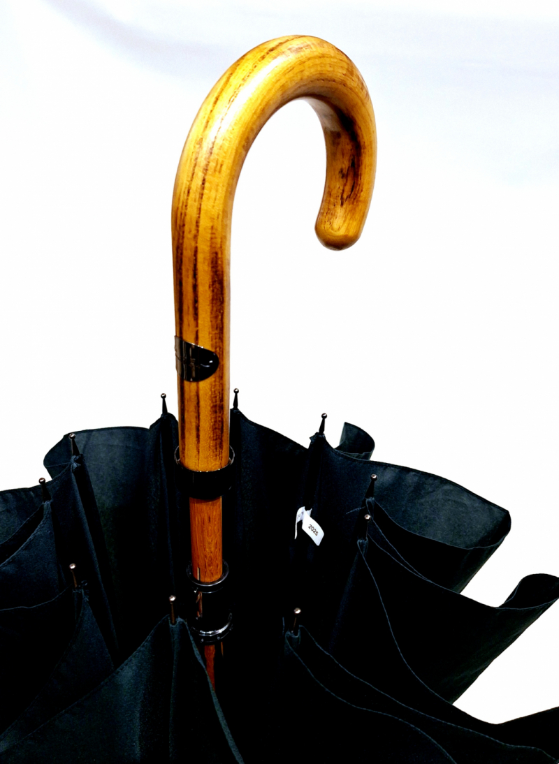 Parapluie français grand élégant uni vert sapin manuel 10 branches / Poignée bois claire - Résistant - 110cm diam & Fait main