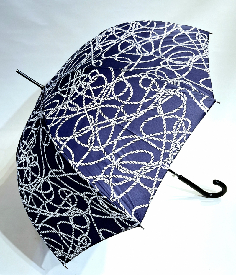 Parapluie grand élégant bleu marine / rose imprimé cordon Neyrat Français - Léger & résistant