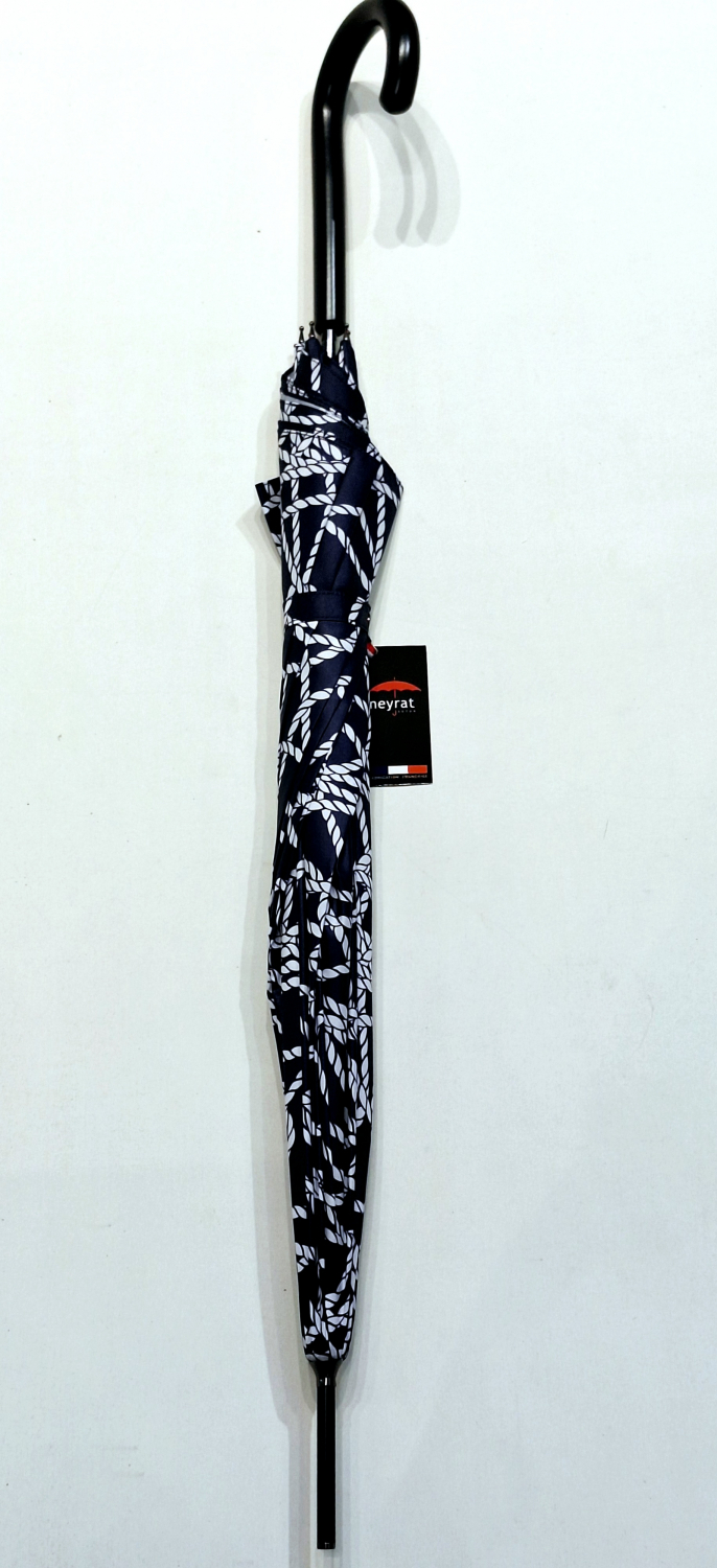 Parapluie grand élégant bleu marine / rose imprimé cordon Neyrat Français - Léger & résistant