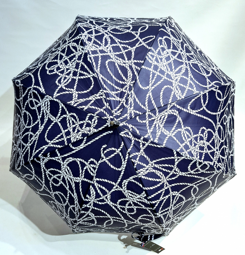 Parapluie grand élégant bleu marine / rose imprimé cordon Neyrat Français - Léger & résistant