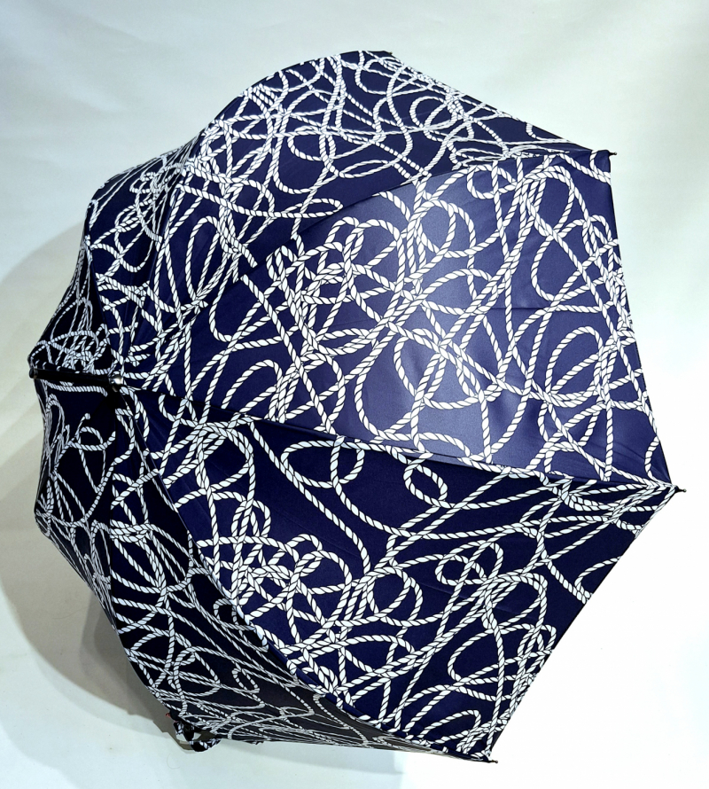 Parapluie grand élégant bleu marine / rose imprimé cordon Neyrat Français - Léger & résistant