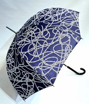 Parapluie grand élégant bleu marine / rose imprimé corde Neyrat Français - Léger & résistant