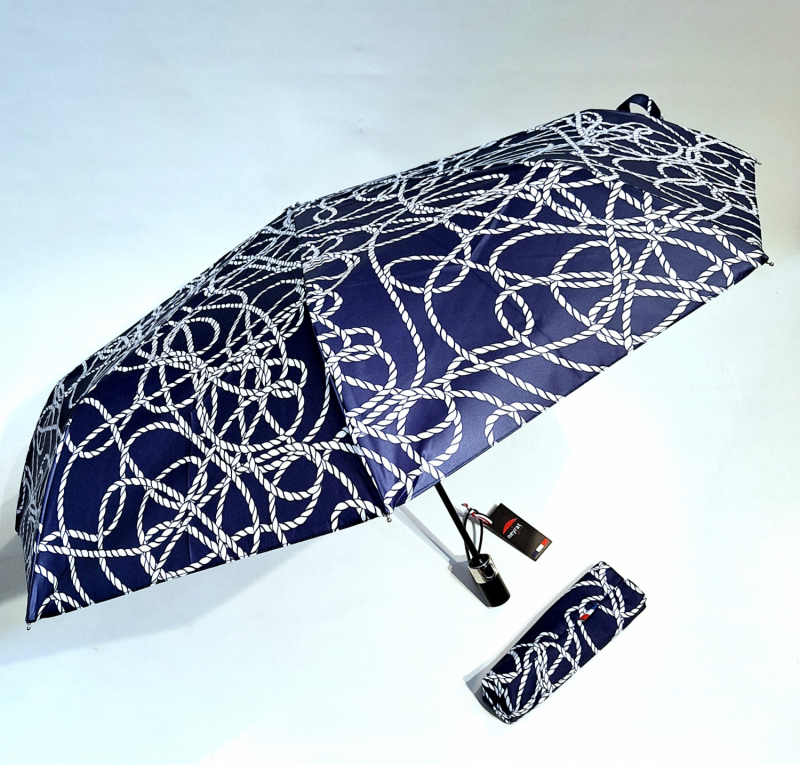 Parapluie pliant élégant automatique ouvré & fermé bleu marine / rose imprimé cordon Français - Léger & solide