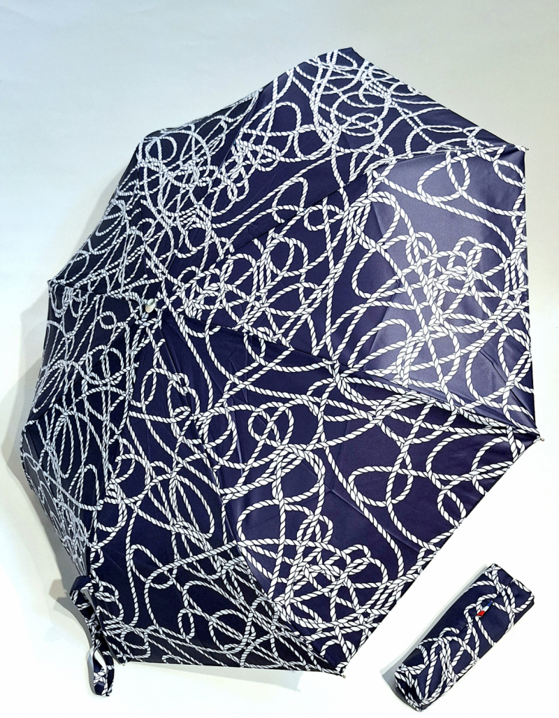 Parapluie pliant élégant automatique ouvré & fermé bleu marine / rose imprimé cordon Français - Léger & solide