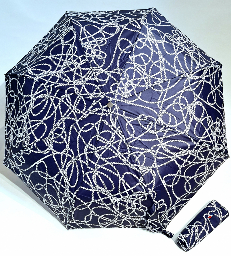 Parapluie pliant élégant automatique ouvré & fermé bleu marine / rose imprimé cordon Français - Léger & solide