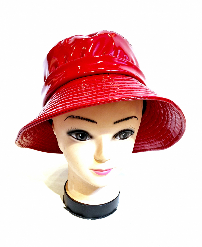 Chapeau de pluie tissu en vinyle uni rouge - ceinture élégante - Taille large 56/57cm 