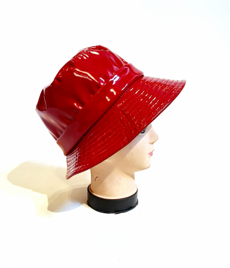 Chapeau de pluie tissu en vinyle uni rouge - ceinture élégante - Taille large 56/57cm 