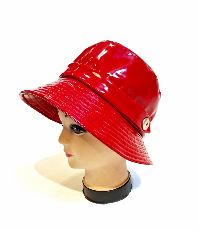 Chapeau de pluie tissu en vinyle uni rouge - ceinture élégante - Taille large 56/57cm 