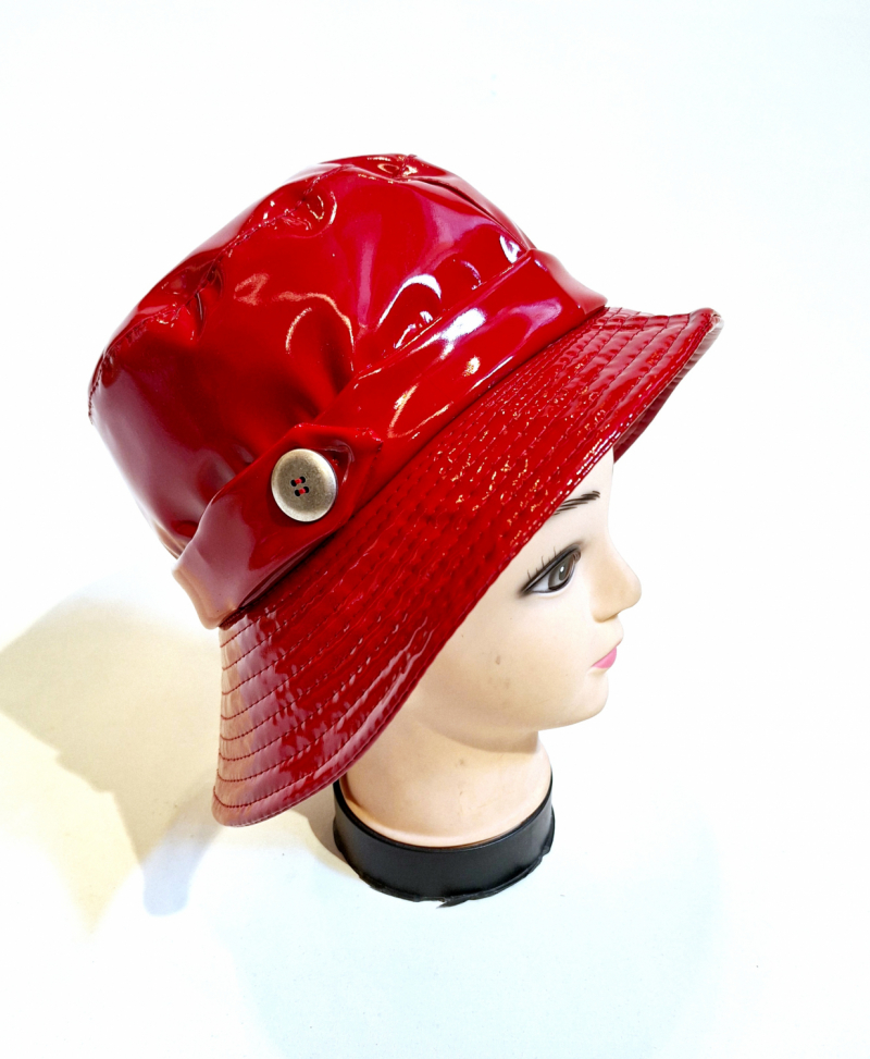 Chapeau de pluie tissu en vinyle uni rouge - ceinture élégante - Taille large 56/57cm 